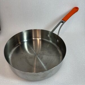 Rachael Ray 3 QT 9.5” Stainless Steel Deep Saute Frying Pan No Lid Orange Handle